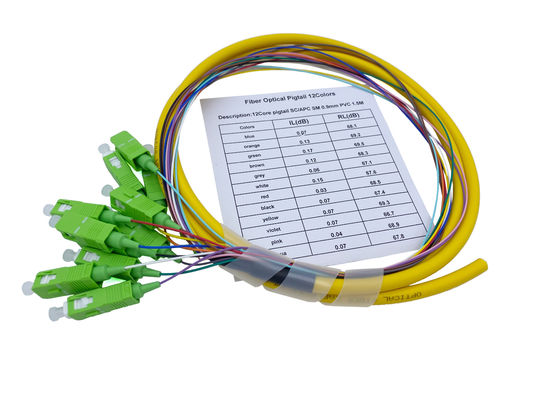 Купить 12 желтый цвет PVC 900um 1.5Mts SC APC G652D отрезка провода оптического волокна ядров FTTH Производство в сети