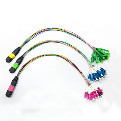 12-ядерный MPO-LC Multimode Fiber Optic Breakout Patch кабель 0,9 мм для MPO кассет и модульных корпусов